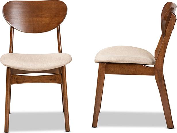 Wholesale Interiors Dining Chairs - Katya Mid-Century Modern Sand Fabric and Brown Finished Wood 2-Piece Dining Chair Set