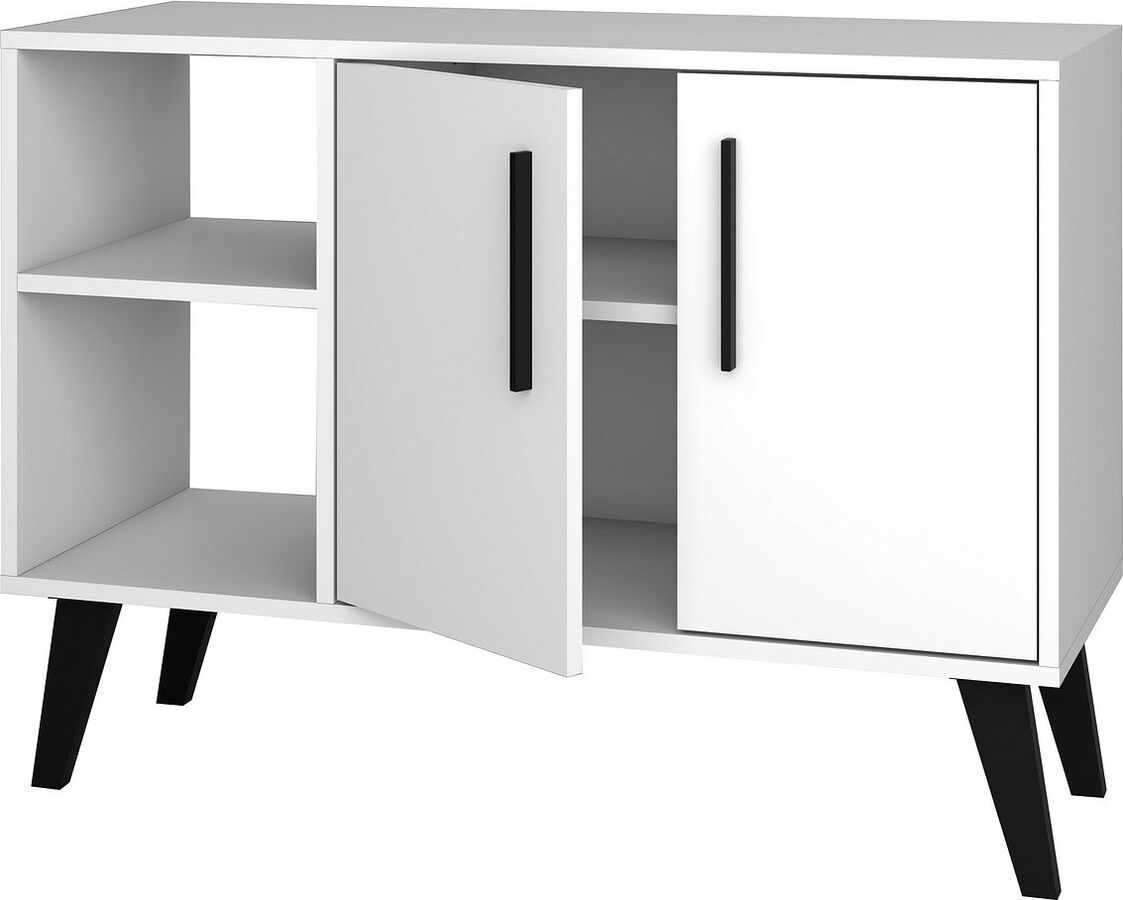 Manhattan Comfort Buffets & Sideboards - Mid-Century- Modern Amsterdam 35.43" Sideboard with 4 Shelves in White