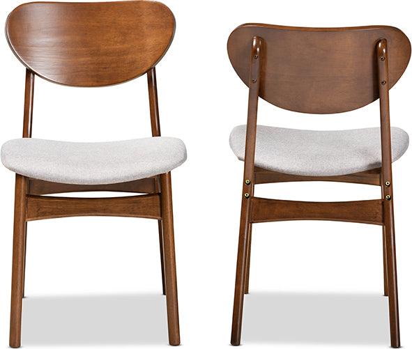 Wholesale Interiors Dining Chairs - Katya Mid-Century Modern Grey Fabric and Brown Finished Wood 2-Piece Dining Chair Set