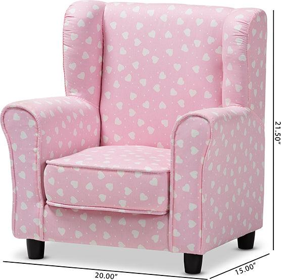 Wholesale Interiors Accent Chairs - Selina Modern and Contemporary Pink and White Heart Patterned Fabric Upholstered Kids