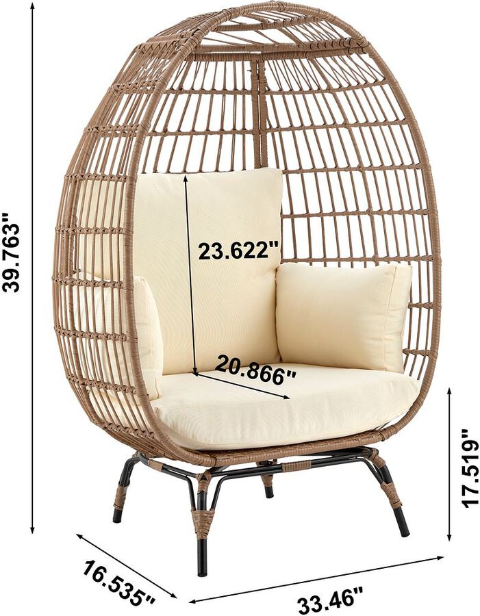 Manhattan Comfort Outdoor Chairs - Spezia Patio Freestanding Egg Chair with Cream Cushions