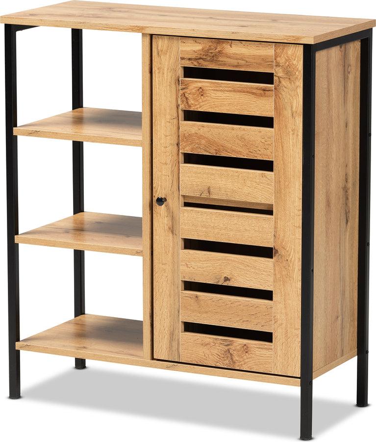 Wholesale Interiors Shoe Storage - Vander Oak Brown Finished Wood & Black Finished Metal 1-Door Shoe Storage Cabinet