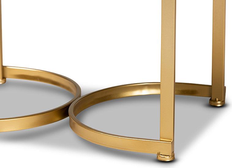 Wholesale Interiors Ottomans & Stools - Gwyn Glam and Luxe White Faux Fur Upholstered and Gold Finished Metal Ottoman
