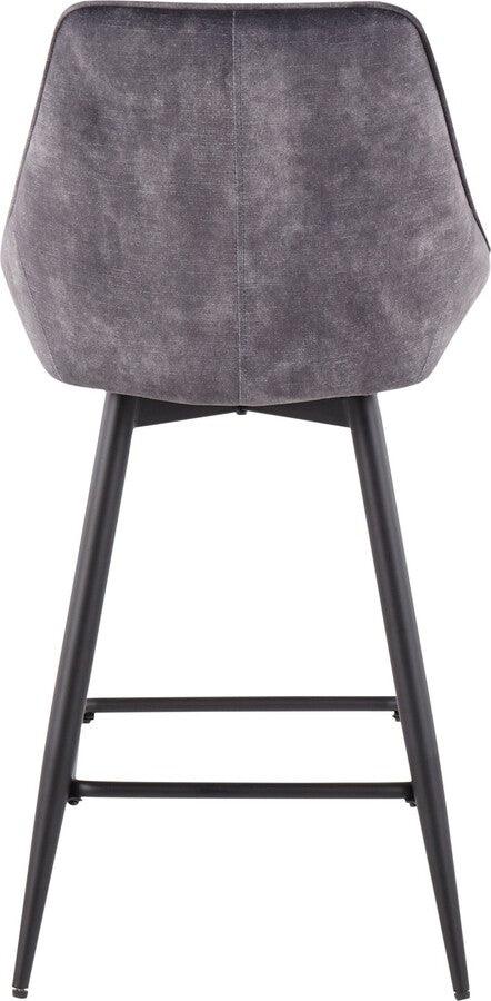 Lumisource Barstools - Diana Contemporary Counter Stool in Black Steel and Grey Velvet - Set of 2