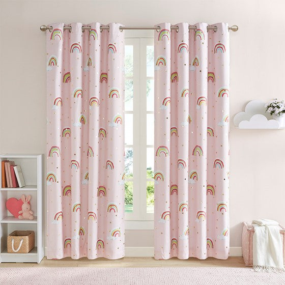 Rainbow With Metallic Printed Total Blackout Curtain Panel Pink Curtains Casaone