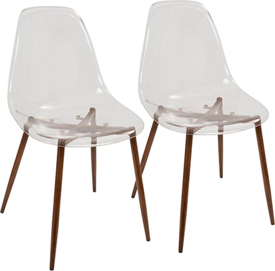 Lumisource Dining Chairs - Clara Mid-Century Modern Dining Chair in Walnut and Clear - Set of 2