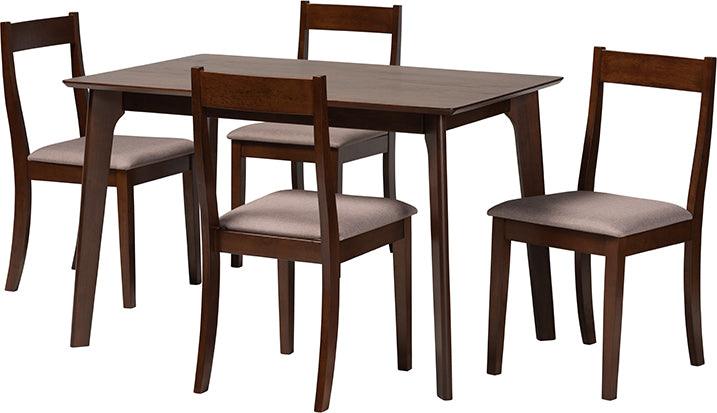 Wholesale Interiors Dining Sets - Carola Mid-Century Modern Grey Fabric And Dark Brown Finish Wood 5-Piece Dining Chair Set