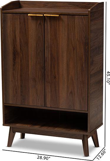 Wholesale Interiors Shoe Storage - Lena Mid-Century Modern Walnut Brown Finished 5-Shelf Wood Entryway Shoe Cabinet