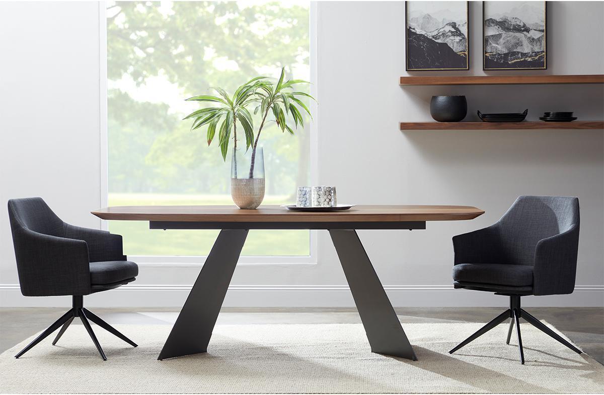 Euro Style Dining Tables - Malene 79" Dining Table Top in American Walnut with Matte Dark Gray Base