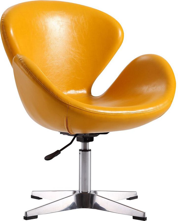 Manhattan Comfort Accent Chairs - Raspberry Yellow & Polished Chrome Faux Leather Adjustable Swivel Chair