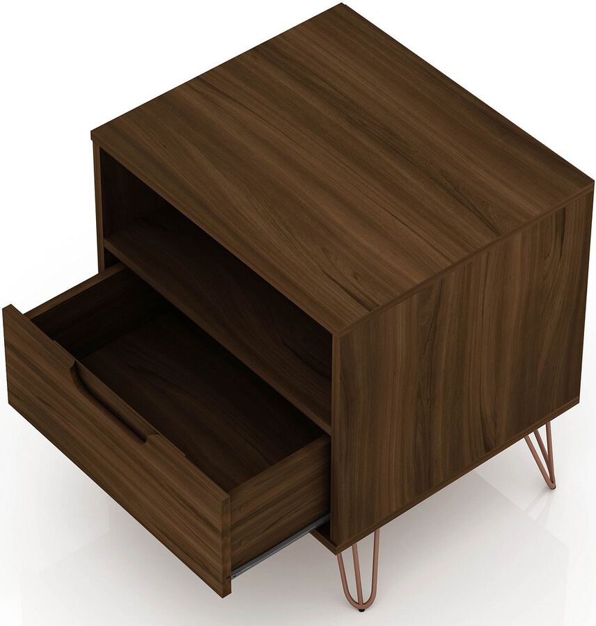 Manhattan Comfort Nightstands & Side Tables - Rockefeller 1-Drawer in Brown Nightstand (Set of 2)