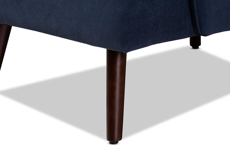 Wholesale Interiors Living Room Sets - Haldis Navy Blue velvet and Walnut Brown Finished Wood 2-Piece Recliner Chair and Ottoman Set