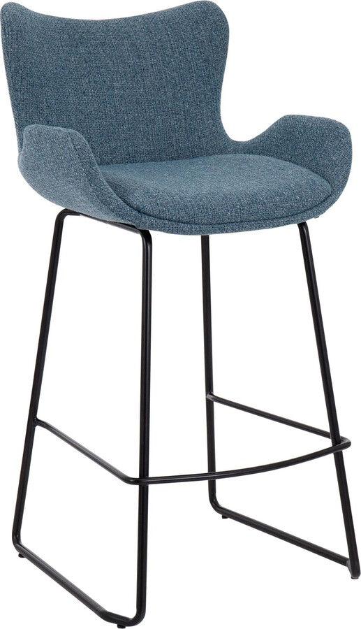 Lumisource Barstools - Tara 26" Fixed Height Counter Stool In Black Metal & Blue Noise Fabric (Set of 2)