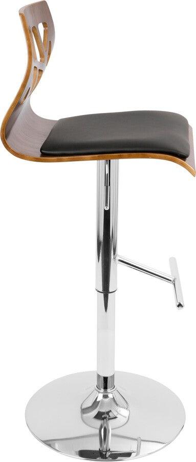 Lumisource Barstools - Folia Adjustable Barstool With Swivel In Chrome, Walnut Wood & Black Faux Leather (Set of 2)