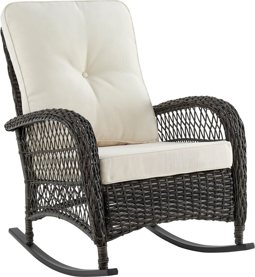 Manhattan Comfort Outdoor Chairs - Fruttuo Patio Rocking Chair with Cream Cushions