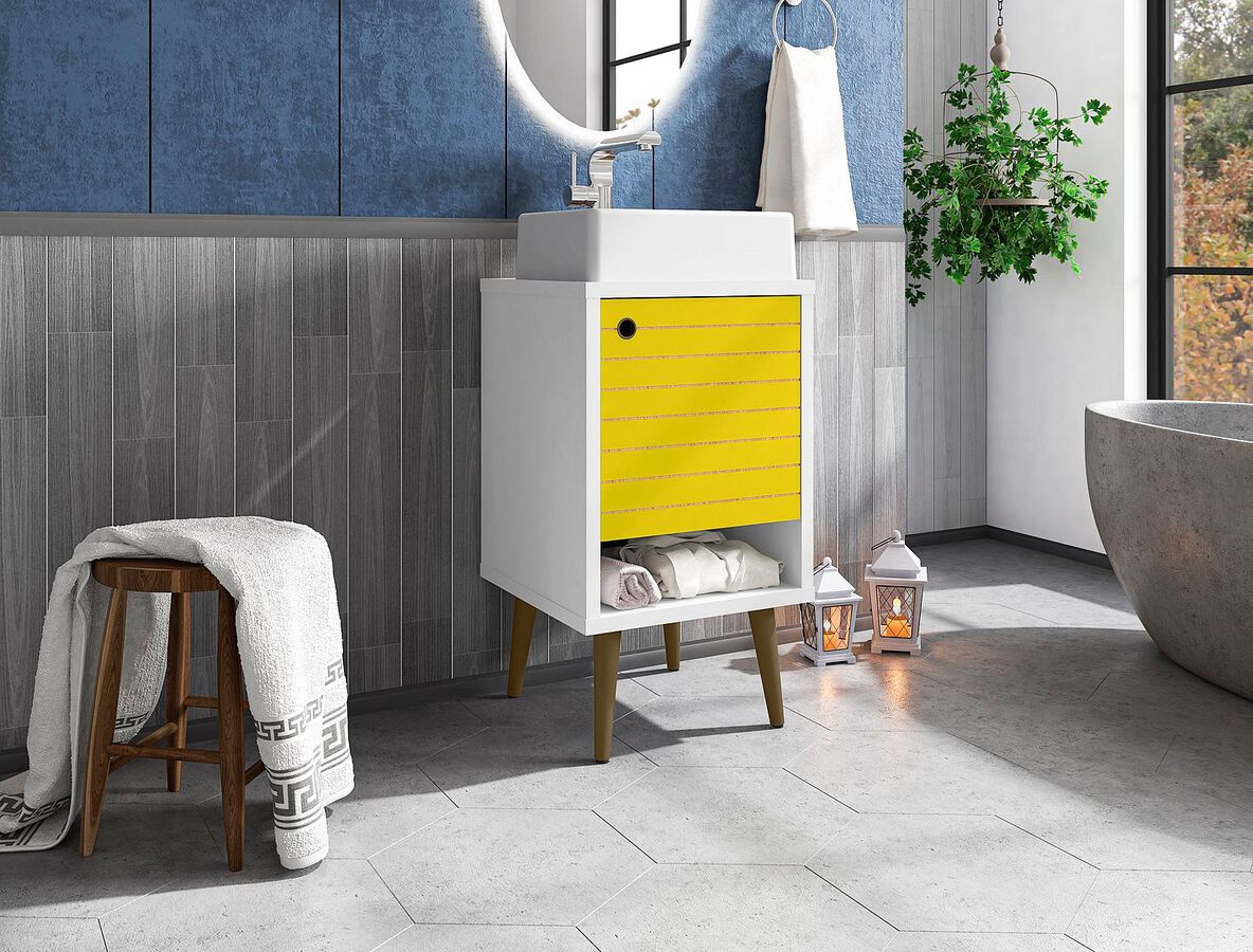 Manhattan Comfort Bathroom Vanity - Liberty 17.71 Bathroom Vanity with Sink and Shelf in White and Yellow