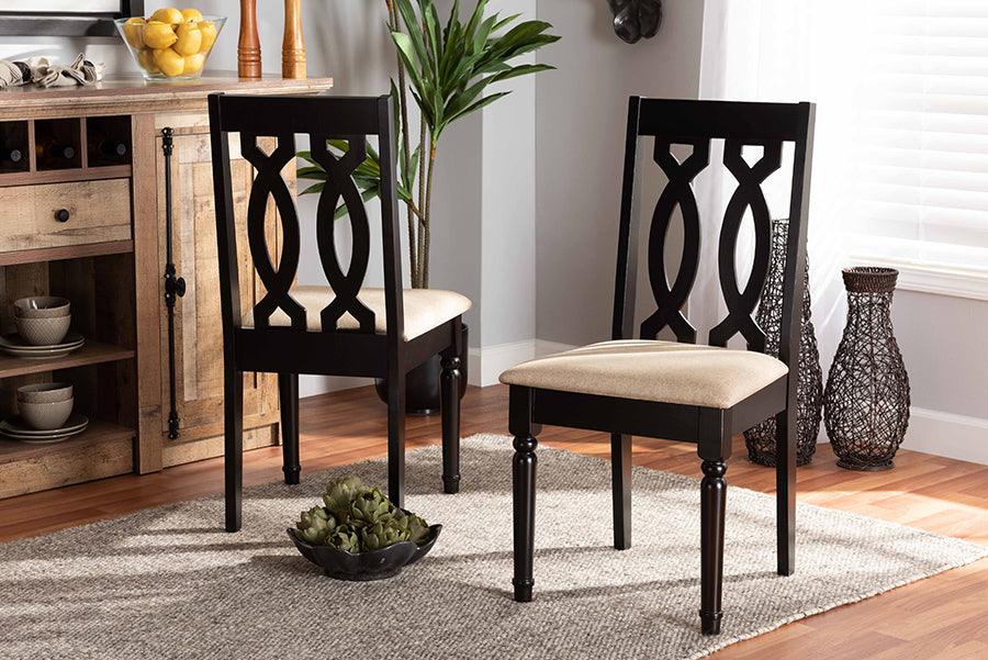 Wholesale Interiors Dining Chairs - Cherese Sand Fabric Upholstered and Dark Brown Finished Wood 2-Piece Dining Chair Set
