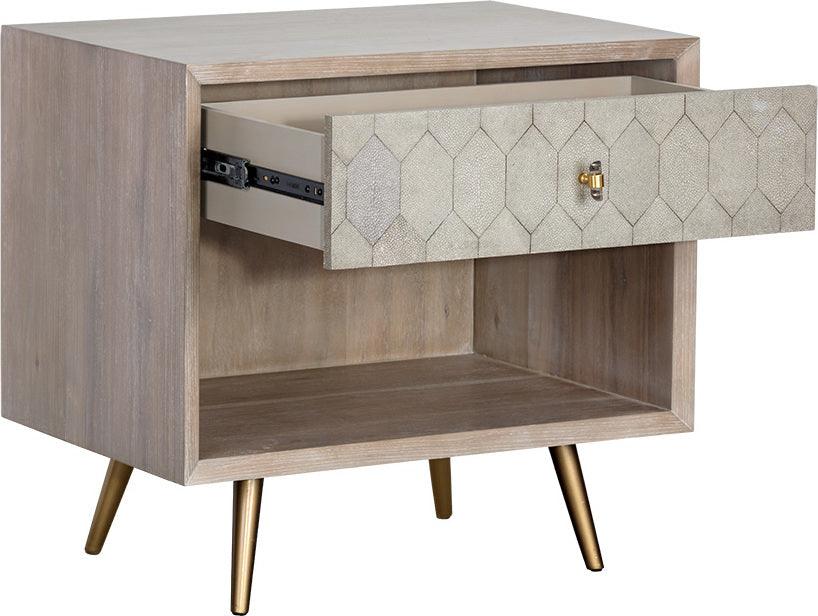 SUNPAN Nightstands & Side Tables - Aniston Nightstand - White Ceruse - Taupe Shagreen Taupe