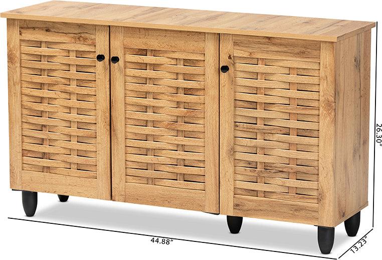 Wholesale Interiors Shoe Storage - Winda Modern and Contemporary Oak Brown Finished Wood 3-Door Shoe Cabinet