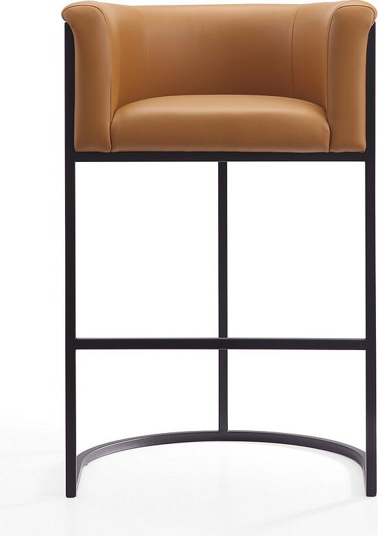 Manhattan Comfort Barstools - Cosmopolitan 37.8 in. Camel and Black Metal Barstool (Set of 2)