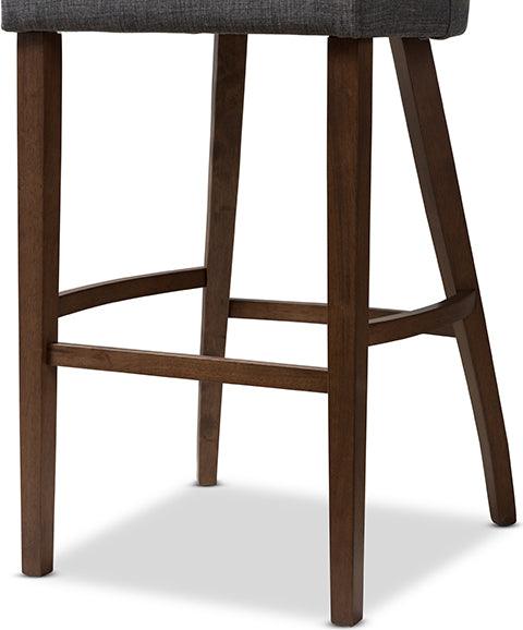 Wholesale Interiors Barstools - Melrose Upholstered Walnut Finished Wood Bar Stool Dark Grey (Set of 2)