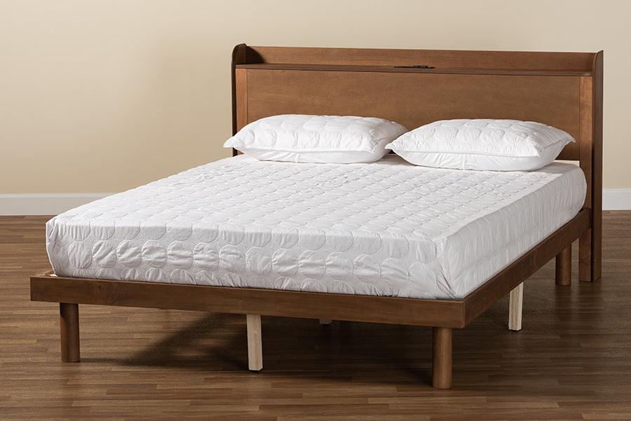 Wholesale Interiors Beds - Decker Mid-Century Modern Walnut Brown Finished Wood Queen Size Platform Bed