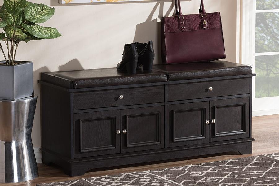 Wholesale Interiors Benches - Mason Modern and Contemporary Dark Brown Wood 2-Drawer Shoe Storage Bench Dark Brown