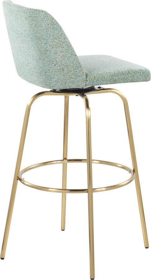 Lumisource Barstools - Toriano 30" Fixed Height Barstool With Swivel In Light Green Fabric & Gold Metal (Set of 2)