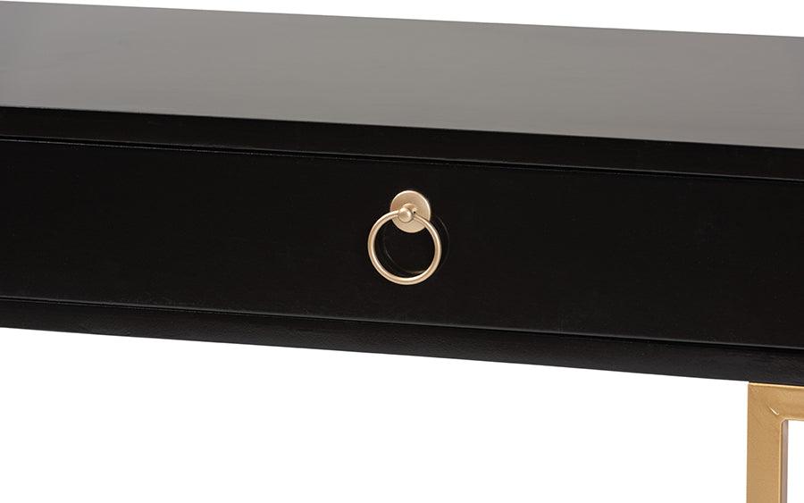 Wholesale Interiors Consoles - Beagan Modern and Contemporary Black Finished Wood and Gold Metal 2-Drawer Console Table