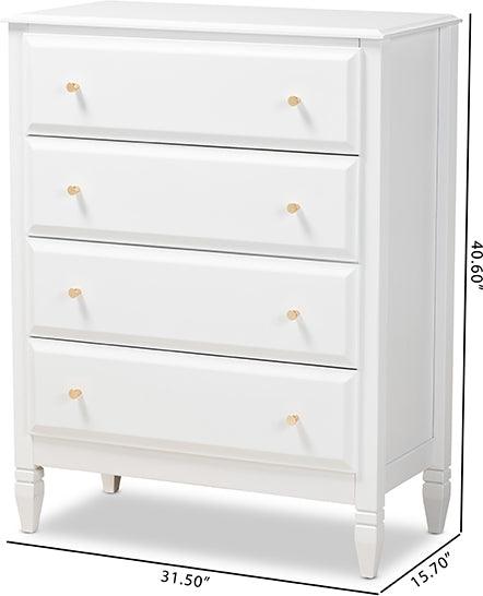 Wholesale Interiors Chest of Drawers - Naomi Classic and Transitional White Finished Wood 4-Drawer Bedroom Chest