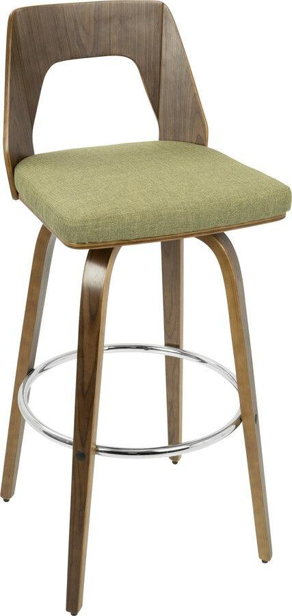 Lumisource Barstools - Trilogy 30" Fixed Height Barstool With Swivel In Walnut & Green Fabric (Set of 2)