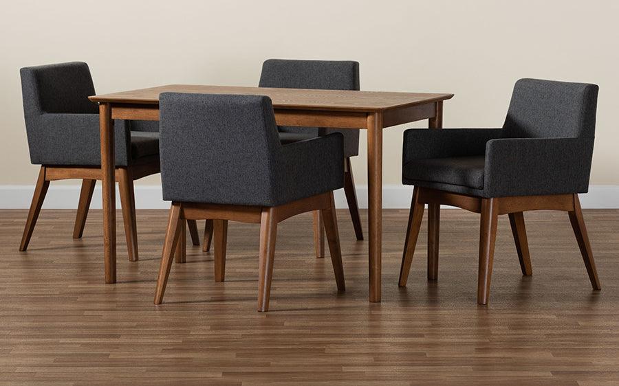 Wholesale Interiors Dining Sets - Dorina Mid-Century Modern Dark Grey Fabric and Walnut Brown Wood 5-Piece Dining Set