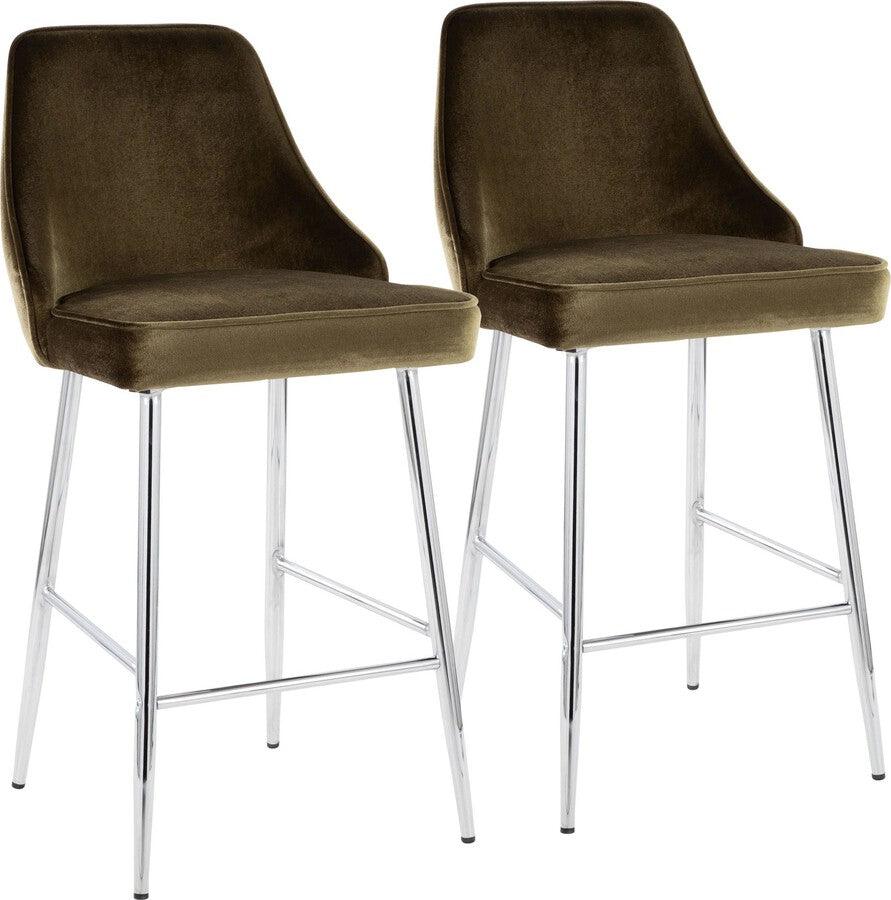 Lumisource Barstools - Marcel 25" Counter Stool In Chrome & Green Velvet (Set of 2)