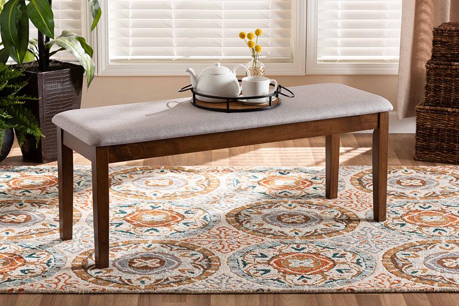 Wholesale Interiors Benches - Teresa Contemporary Transitional Grey Fabric and Brown Finished Wood Dining Bench