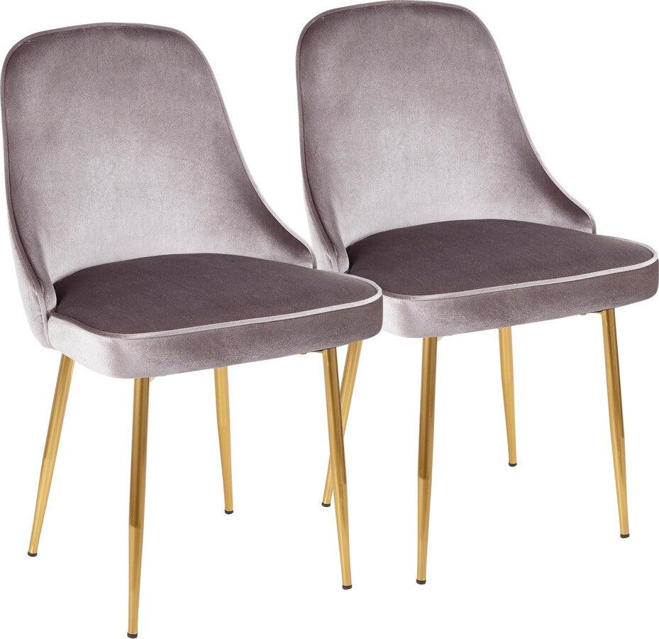 Lumisource Dining Chairs - Marcel Contemporary Dining Chair with Gold Frame and Silver Velvet Fabric - Set of 2