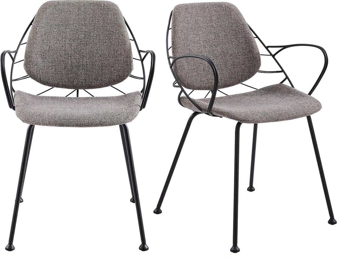 Euro Style Dining Chairs - Linnea Armchair In Light Gray Fabric with Matte Black Frame and Legs - Set of 2