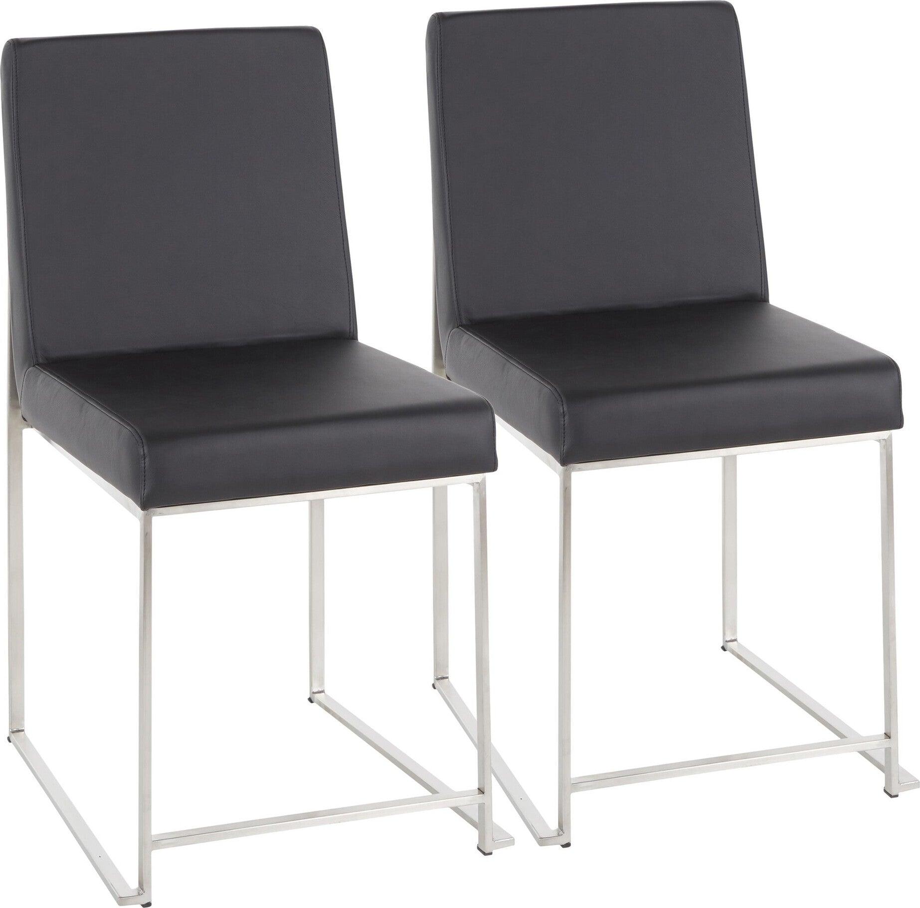 Lumisource Dining Chairs - High Back Fuji Contemporary Dining Chair in Stainless Steel and Black Faux Leather (Set of 2)