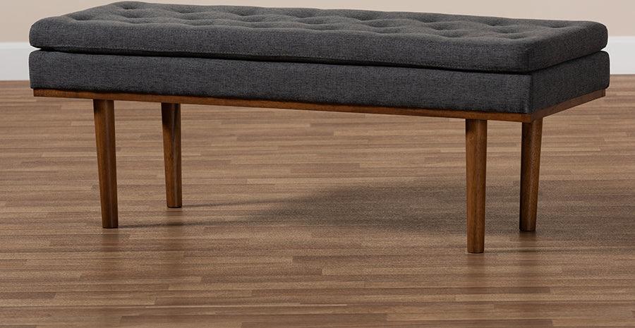 Wholesale Interiors Benches - Arne Mid-Century Modern Dark Grey Fabric Upholstered Walnut Finished Bench