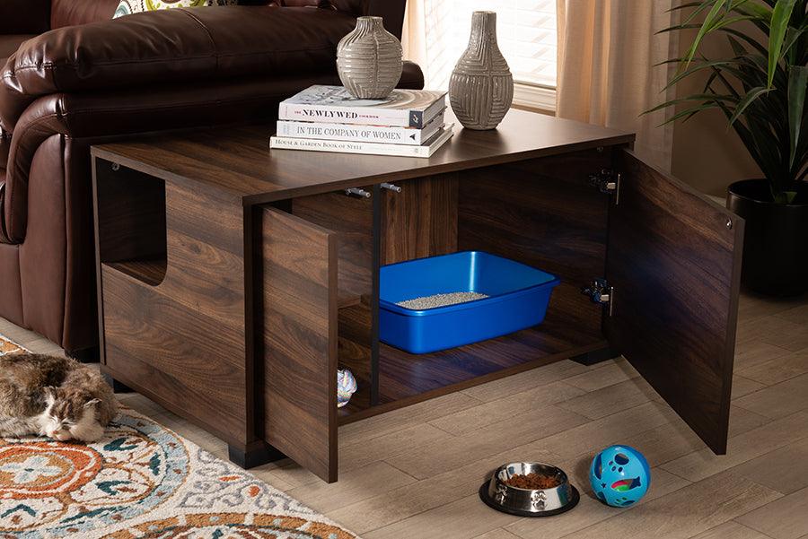 Wholesale Interiors Cat Litter Box - Connor Modern and Contemporary Walnut Brown Finished 2-Door Cat Litter Box Cover House