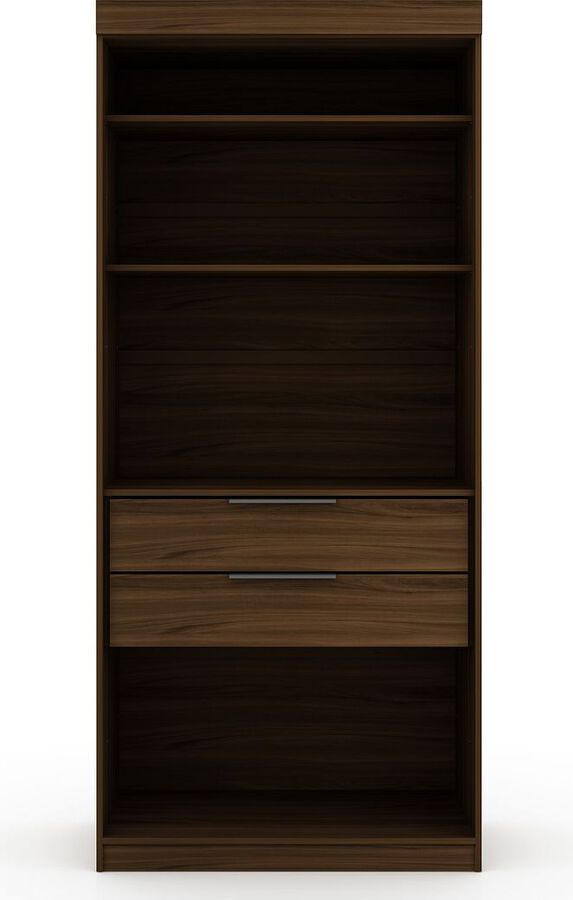 Manhattan Comfort Cabinets & Wardrobes - Mulberry Open 1 Sectional Modern Armoire Wardrobe Closet with 2 Drawers in Brown