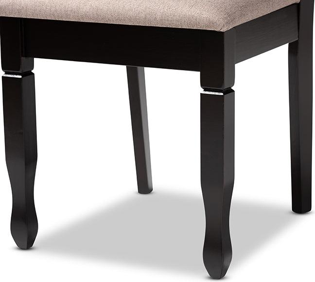 Wholesale Interiors Dining Sets - Lanier Sand Fabric Upholstered Dark Brown Finished Wood 7-Piece Dining Set