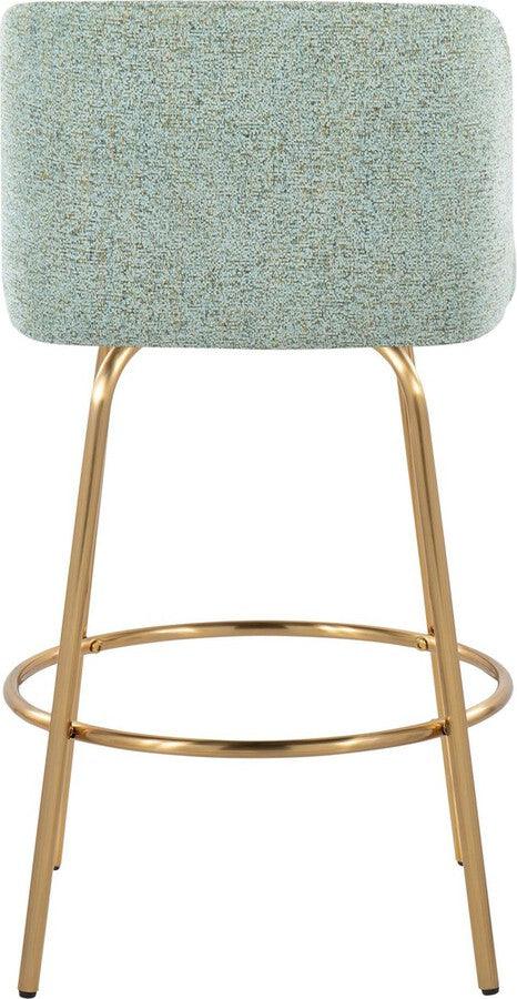 Lumisource Barstools - Toriano 26" Fixed Height Counter Stool With Swivel In Light Green Fabric & Gold Metal (Set of 2)