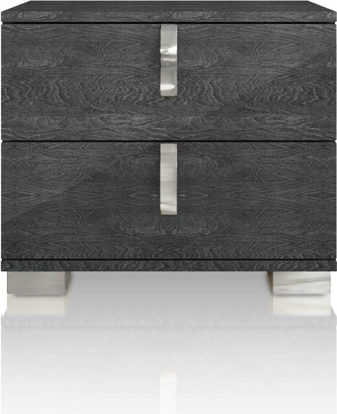 Essentials For Living Nightstands & Side Tables - Noble 2-Drawer Nightstand Gray Birch High Gloss & Chrome