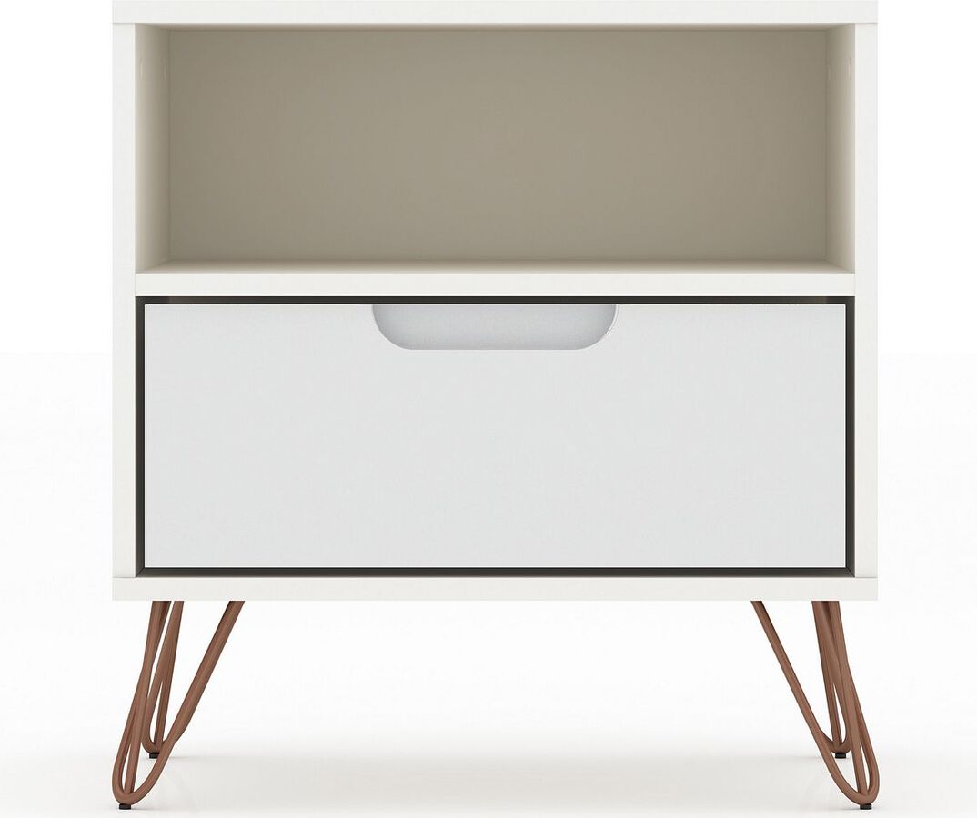 Manhattan Comfort Nightstands & Side Tables - Rockefeller 1.0 Mid-Century- Modern Nightstand with 1-Drawer in White