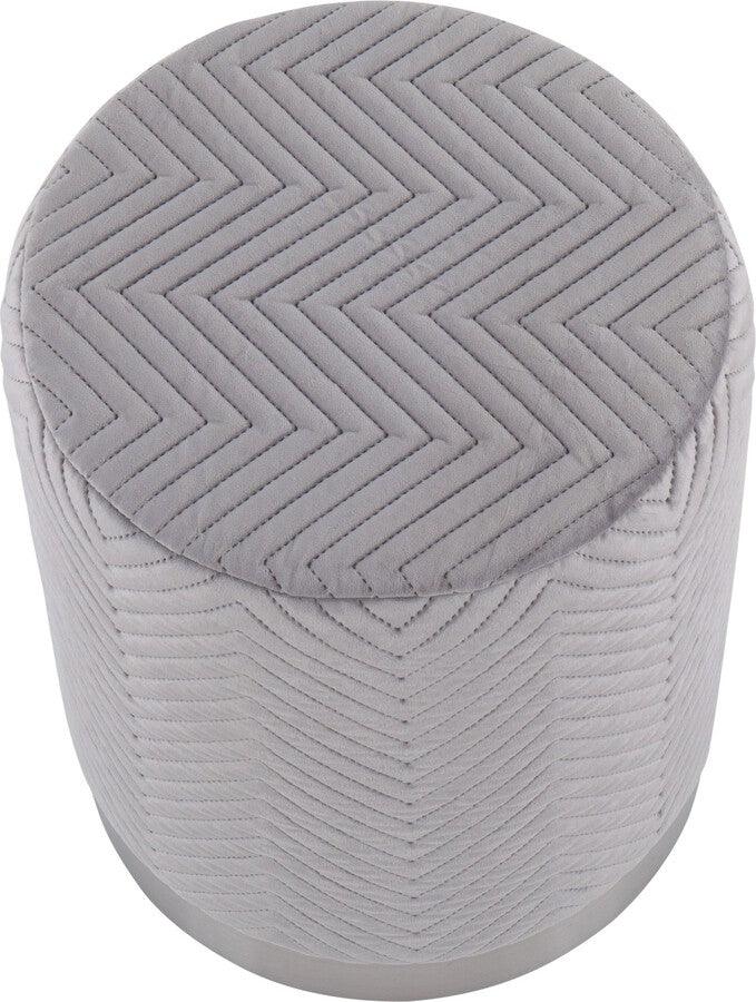 Lumisource Ottomans & Stools - Marla Contemporary/Glam Chevron Ottoman in Chrome and Silver Velvet