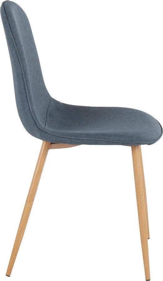 Lumisource Accent Chairs - Pebble Contemporary Chair In Natural Wood Metal & Blue Fabric (Set of 2)