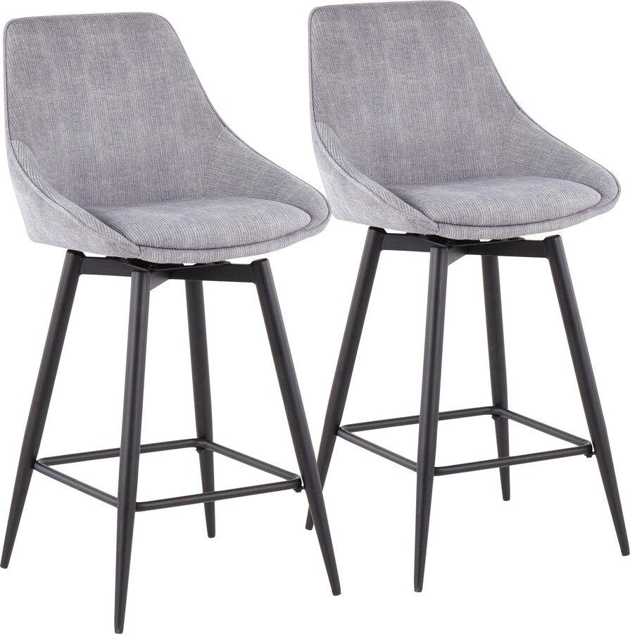 Lumisource Barstools - Diana Contemporary Counter Stool in Black Steel and Grey Corduroy - Set of 2
