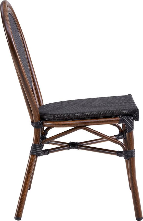 Euro Style Dining Chairs - Erlend Stacking Side Chair in Black Textylene Mesh with Brown Frame - Set of 2