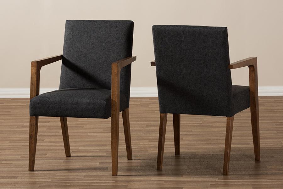 Wholesale Interiors Accent Chairs - Andrea Mid-Century Modern Dark Grey Upholstered Wooden Armchair (Set of 2)