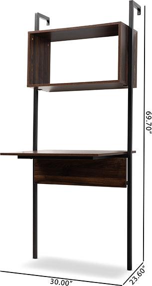 Wholesale Interiors Bookcases & Display Units - Fariat Modern Industrial Walnut Brown Wood and Black Metal Display Shelf with Desk